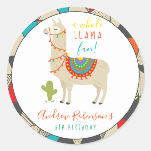 A Hel Llama Roligt Animal Födelsedagsfest inbjudan Runt Klistermärke
