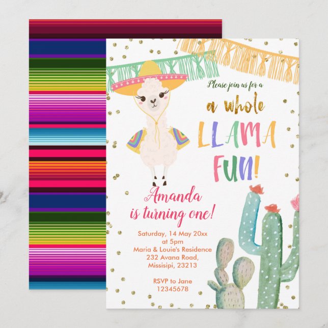 a Hel Llama Roligt cactus Birthday Call Inbjudningar (Fram/baksida)