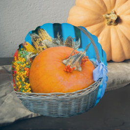 A helgdag basket med pumpor rund kudde