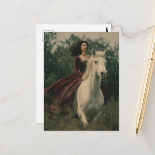 A Horse and Rider i Skogen Vykort (Fram/Back In Situ)