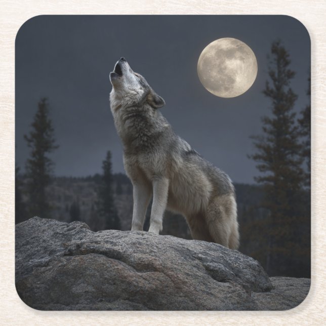 A Howling Wolf Underlägg Papper Kvadrat (Framsidan)
