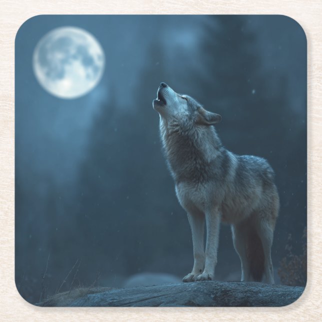 A Howling Wolf Underlägg Papper Kvadrat (Framsidan)