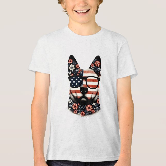 A Husky's Ansikte med A Blommönster T Shirt (Framsida)