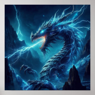 A.I. Blue Dragon Lightning Utandning Poster