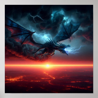 A.I. Blue Lightning Dragon Poster