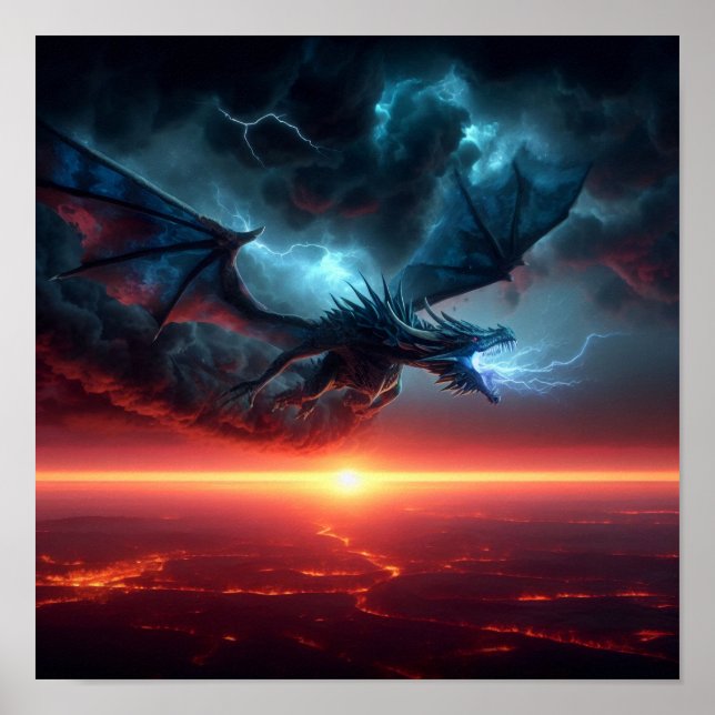 A.I. Blue Lightning Dragon Poster (Framsidan)