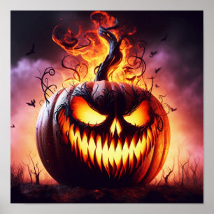 A.I. Evil Burning Jack-o'-lantern Poster