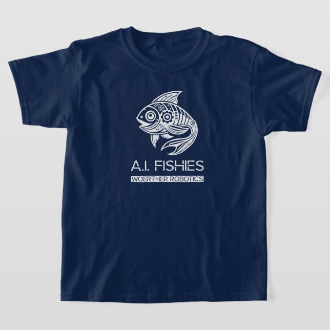 A.I. Fishies Woerther Robotics White Design Shirt T Shirt (Laydown)