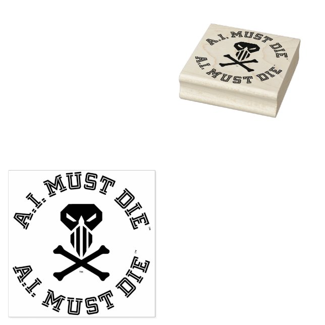 A.I. Must Die™ Logotyp (College-teckensnitt) Gummi Stämpel (Stämplad)