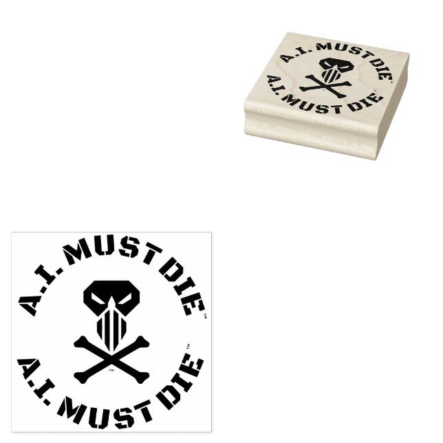 A.I. Must Die™ Logotyp (Militär font) Gummistämpel Stämpel (Stämplad)