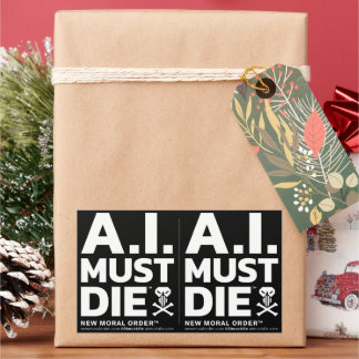 A.I. Must Die™-logotyp (vitt typsnitt) dekaler Rektangulärt Klistermärke