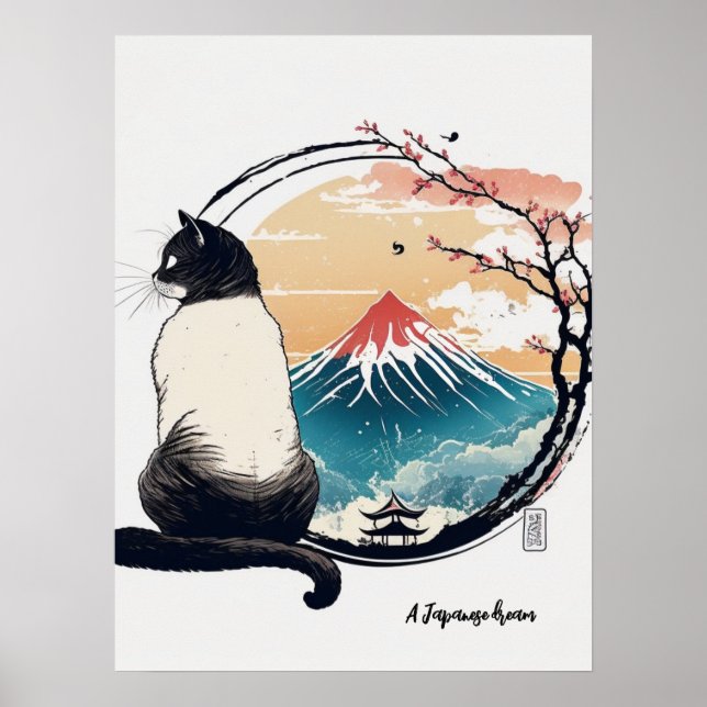 "A Japansk Dream" Cat och Fuji Poster (Framsidan)