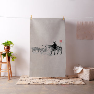 a _Japansk häst samurai art equestrian sumi Tyg