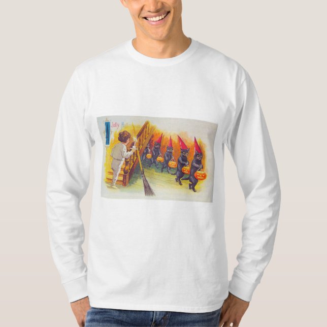 A Jolly Halloween (Svarta katter) T Shirt (Framsida)
