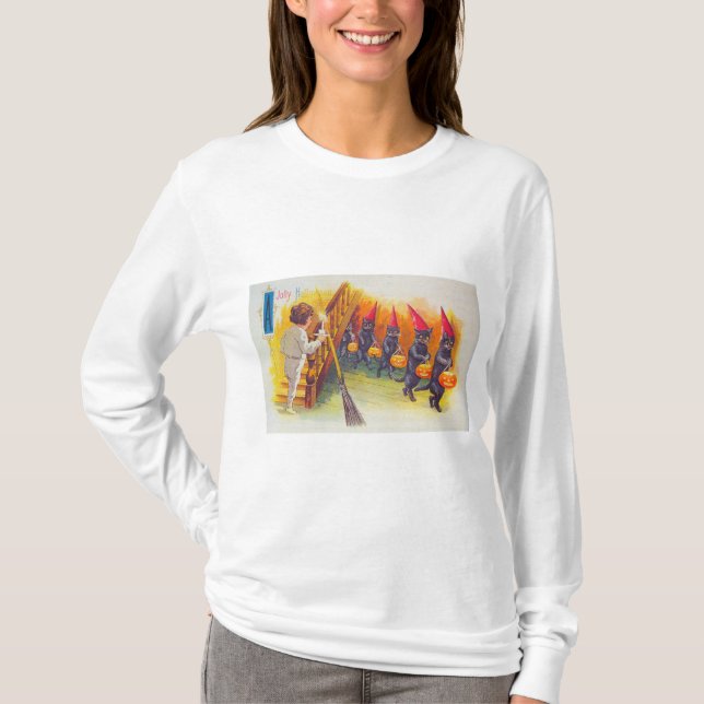 A Jolly Halloween (Svarta katter) T Shirt (Framsida)