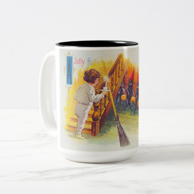 A Jolly Halloween (Svarta katter) Två-Tonad Mugg (Framsida vänster)