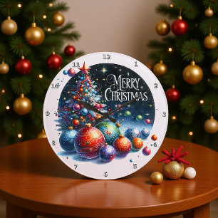 A Julgran och Festive Ornaments Stor Klocka