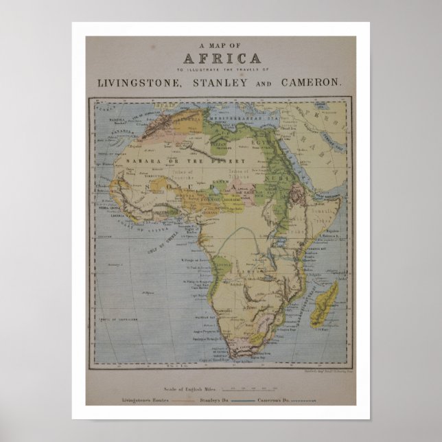 A Karta i Afrika till Illustrate the Travels of Da Poster (Framsidan)