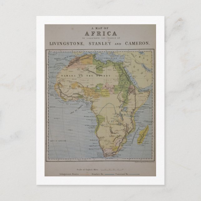 A Karta i Afrika till Illustrate the Travels of Da Vykort (Framsida)