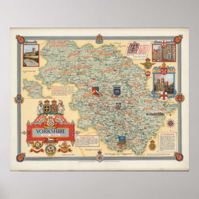 A Karta i Yorkshire: Väster Riding Poster (Framsidan)