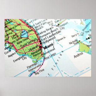 A karta som visar den amerikanska staden Miami Poster
