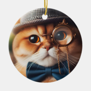 A Katt med monokle VII Julgransprydnad Keramik