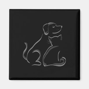 A Katt och en Hund Silhoutte-Vänskap Magnet