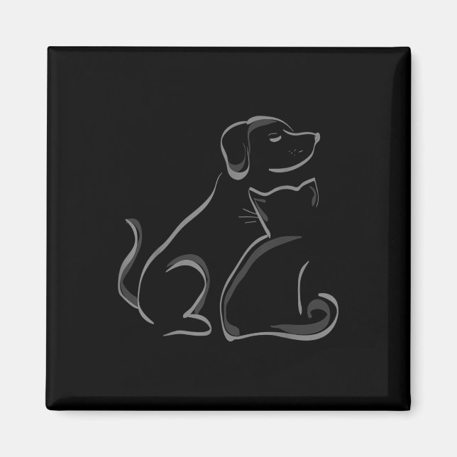 A Katt och en Hund Silhoutte-Vänskap Magnet (Framsidan)
