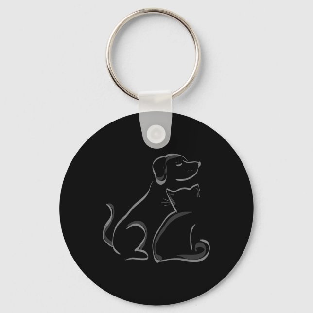 A Katt och en Hund Silhoutte-Vänskap Nyckelring (Framsida)