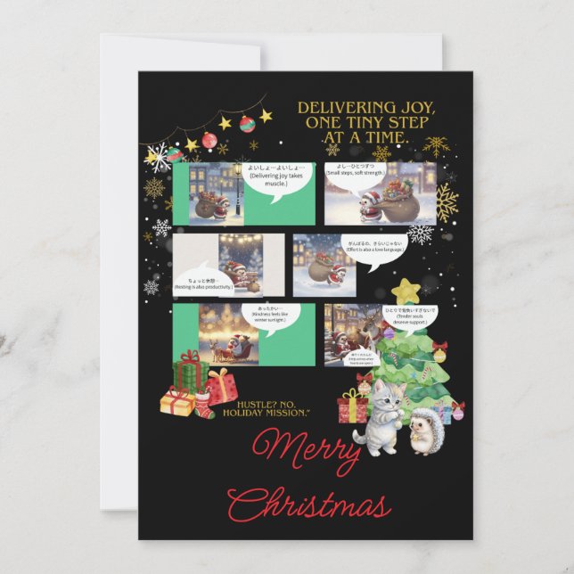 A Kawaii Winter Tale Cozy Hedgehog Julkort (Framsida)