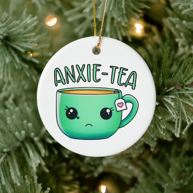 A kopp i Anxie-Tea Anxiety Tea Pun Julgransprydnad Keramik (Träd)