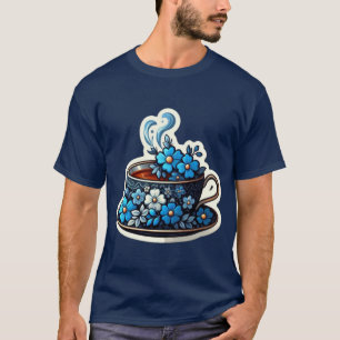 a kopp med dekorativt blått flöde fyllt med te t shirt