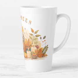 A kopp med en Halloween-pumputskrift