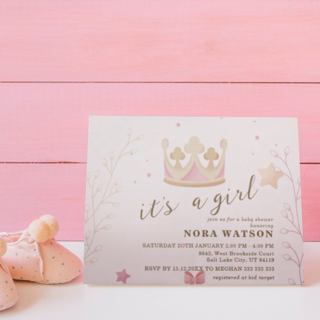 "A Krona for Princess" Pastel Shade Baby Shower Inbjudningar (Skapare uppladdad)