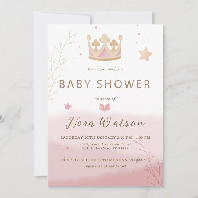 "A Krona for Princess" Pastel Shade Baby Shower Inbjudningar (Framsida)