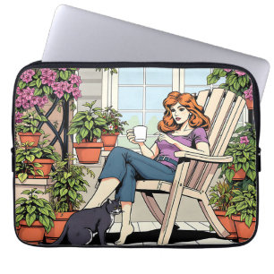 A Kvinnor med kaffe, katt och växter Laptop Fodral