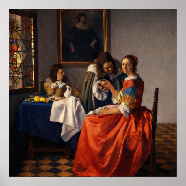 A Lady and Two Gentlemen by Johannes Vermeer Poster (Framsidan)