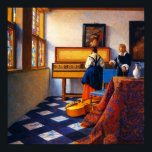 A Lady at the Virginals with a Gentleman Poster<br><div class="desc">“A Lady at the Virginals with a Gentleman” by Johannes Vermeer captures a quiet moment of music and conversation inside a sunlit Dutch interior. Soft daylight filters through leaded windows, revealing rich textures in the tiled floor, the patterned tablecloth, and the polished wood of the virginals. A young woman stands...</div>