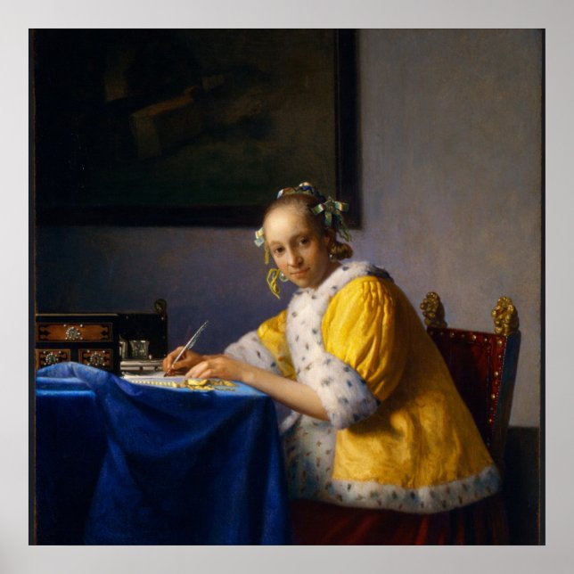 A lady writing by Johannes Vermeer Poster (Framsidan)