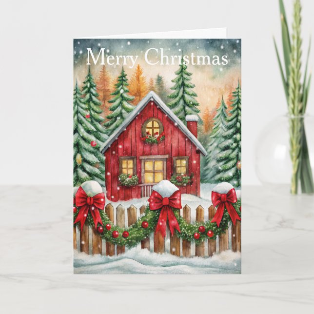 A Land-stugan vid jul Helgkort (Framsida)