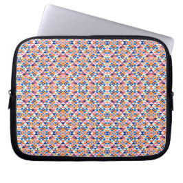 A laptop sleeve with a colorful, geometric pattern