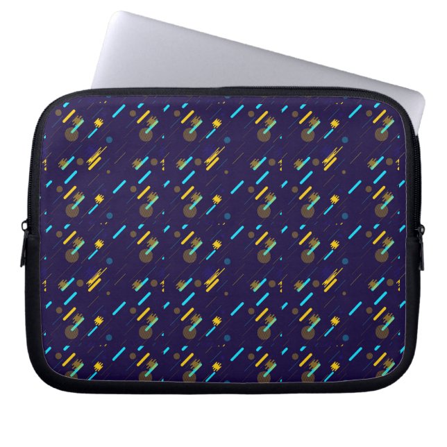 A laptop sleeve with a vibrant geometric pattern (Framsidan)