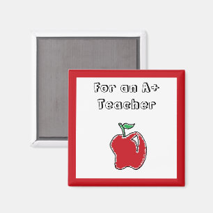 A+ Lärare Röd Apple Cool Skola Tecknad Film Magnet