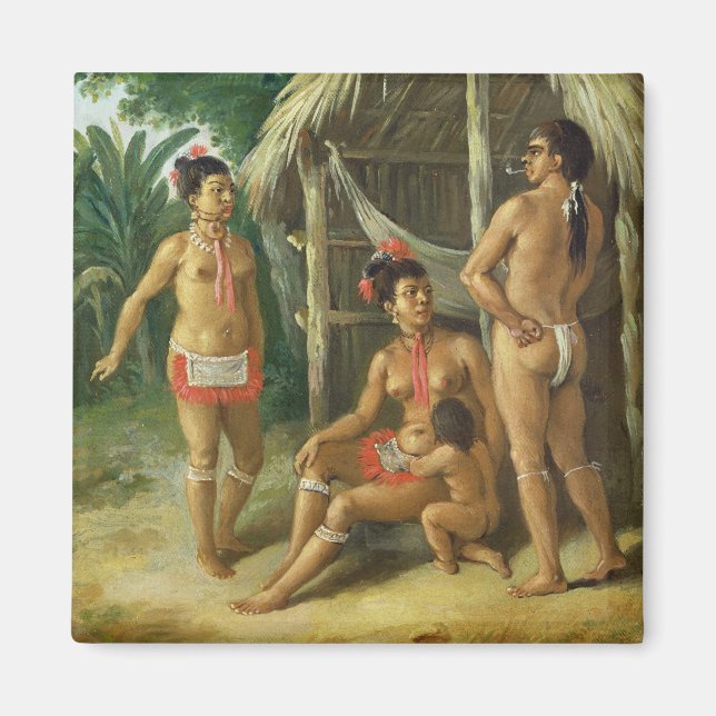 A Leeward Islands Carib-familjen utanför Hut, c.17 Magnet (Framsidan)