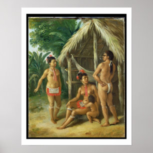 A Leeward Islands Carib-familjen utanför Hut, c.17 Poster