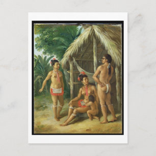 A Leeward Islands Carib-familjen utanför Hut, c.17 Vykort