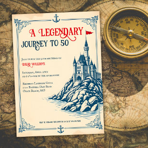 A Legendary Journey to 50 Nautical Castle Birthday Inbjudningar