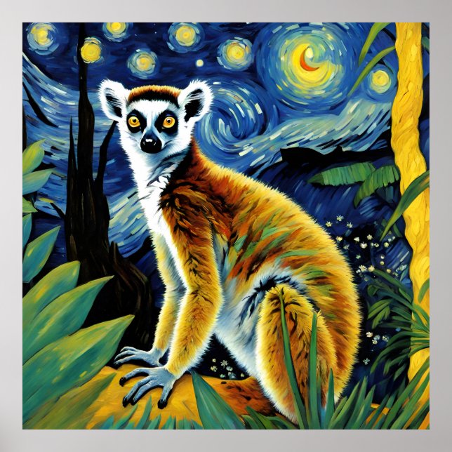 A Lemur i Starry Natt Poster (Framsidan)