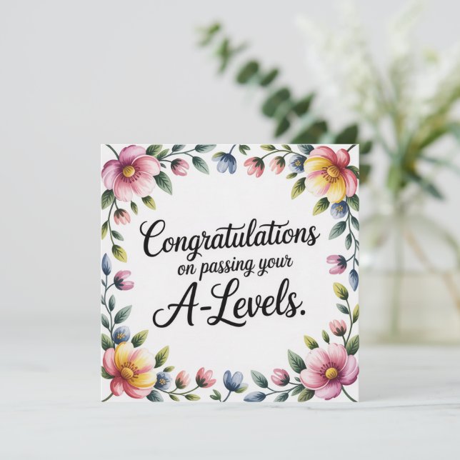 A Level Exam Blommig Grattis Kort (Stående Fram)