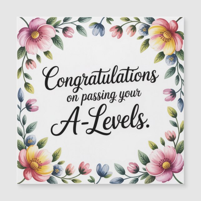 A Level Exam Floral Congratulation  Magnetic Card (Framsida)